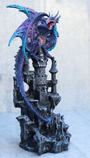 Ebros Hyperion Gemstone Midnight Dragon Protecting Stone Castle Figurine 11.75