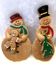 2 Vintage Gingerbread Snowman Family Ornaments Father 6