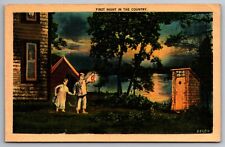 Postcard First Night in the Country Looking for Outhouse with Lantern       F 14 picture