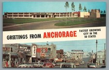 New High School Rapid Growth Fourth Ave Business District Anchorage AK Postcard picture