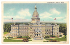 Michigan State Capitol Building, Lansing c1930's U. S. flag, architecture picture