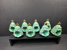 Vintage R.O.C. Ceramic Christmas Tree Napkin Ring Holder Set Of 8 picture