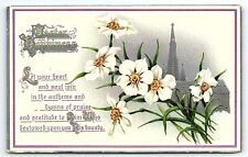 c1910 EASTER HAPPINESS FLORAL LILLIES CHURCH UNPOSTED EMBOSSED POSTCARD P3295 picture