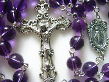  NATURAL AMETHYST BEADS MARY ROSARY ITALY CROSS CRUCIFIX CATHOLIC NECKLACE BOX picture