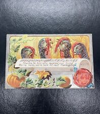 Thankful Singing Turkeys Thanksgiving Greeting Postcard Posted 1912 picture