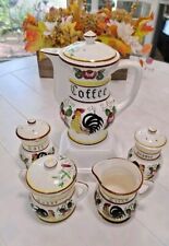 Vintage 1950’s Rooster Coffee Pitcher Acson Hand Painted Japan Cups Saucers Set picture
