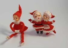 Vintage Dancing Santa & Mrs Claus Plus an Elf Plastic Flocked Hong Kong picture