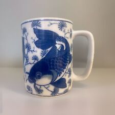 Blue & White Koi/Carp Fish Design Coffee Mug Collectible picture
