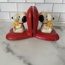 Vintage 1972 Peanuts Snoopy & Woodstock Red Heart Shaped 2pc Bookends Set picture