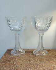  ART DECO CRYSTAL GLASS VASES FOOTED PEDESTAL HEAVY TALL ORNATE VINTAGE PAIR picture