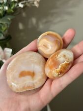 unique peachy carnelian agate palmstones bundle of 3 💥 polished crystals picture