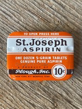 St. Joseph's Aspirin Vintage Tin Medicine Advertising Plough 10 Cent picture