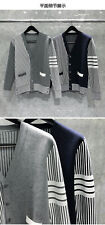 Men WOMEN Vertical stripe color matching V Neck Sweater Jumper Cardigan picture