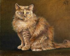 ✪ ORIGINAL Oil Portrait Painting SELKIRK REX LONGHAIR Artist Signed Cat Artwork picture