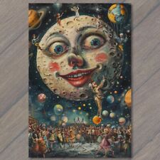 POSTCARD Man In The Moon Woman Lipstick Fun Whimsical Party Night Face Fun picture