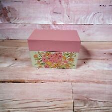 Vintage Ohio Art Metal Floral Recipe Card Box Holder Pink White Green picture
