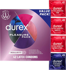 Pleasure Pack Assorted Thin Latex Condoms Lubricated Variety Pack 42 Count for M picture