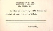 Rare Anheuser Busch Research Laboratory Antique Postal Card Receipt of Reprint picture
