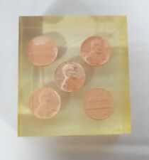 Lucite Rectangle 5 Pennies Paperweight picture