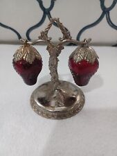 Vintage 1960’s Red Glass Hanging Strawberry Salt & Pepper Shakers Marked Japan picture
