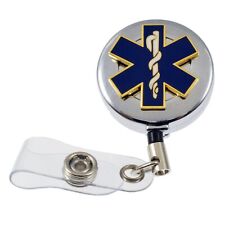 Chrome Star of Life EMS EMT Retractable Security ID Card Badge Holder Reel picture