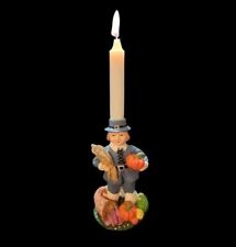 Vintage Pilgrim Boy Harvest Pumpkin Cornucopia Candle Holder Ceramic Figurine 5