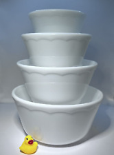 Vintage Hazel Atlas Glass  White Mixing Bowl Set of 4 Scalloped Edge picture