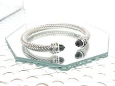 David Yurman 7mm Cable CROSSOVER Bracelet & 925 Silver Black Onyx & DIAMOND M picture