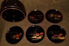 Vintage Japanese Aizu Matsumoto Black Laquerware Coasters Box w/o Lid Set Of 5 picture