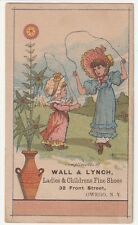 1880s~Owego New York NY~Girls Jumping Rope ~Kids Shoe Shop~Victorian Trade Card picture