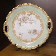 Beautiful Antique Limoges Hand Painted 10” Cake Plate w/Handles & Back Stamp picture