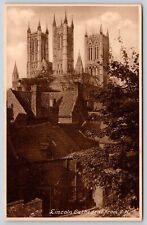 Lincoln Cathedral United Kingdom Historic Landmark Sepia BW WOB Postcard picture