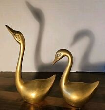 Vintage Set of 2 Pair Brass Swans Figurines Mid-Century Modern MCM Solid picture