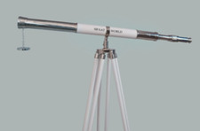 60" Floor Standing Admirals Nickel White Leather Telescope with Tripod Stand picture