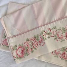 Vtg Laura Ashley Country Roses King Pillow Cases Pink White Striped Floral Read picture