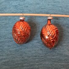 2 Antique German Glass Christmas Ornament Feather Tree Mini Orange Swirl Fern 2” picture
