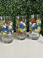 Vintage 1983 Hardees Smurf Glass Set Of 3 picture