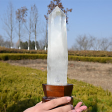 2.24lb Natural Clear Quartz Obelisk Energy Cystal Point Wand Tower Decor + Stand picture