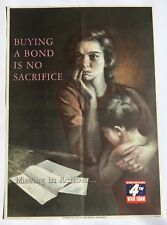 Authentic WWII Poster 1943 4th War Loan-- Buying a Bond is No Sacrifice picture