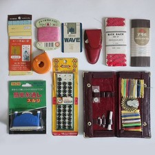 Vintage Japanese Sewing Notions Lot Retro Craft Supplies Case Ribbons Needles picture