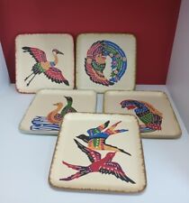 Vintage Ryukyu Bingata Japanese Fuga Paper Craft Set of 5 Coasters Small Plates picture