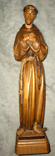 ST. FRANCIS OF ASSISI VINTAGE WOOD CARVED 10.5 INCH STATUE picture