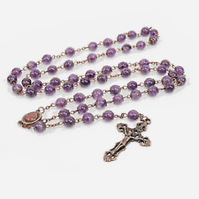 Amethyst Beads Rosary Beaded Necklace Stone Bead Holy Soil Medal & Cross picture