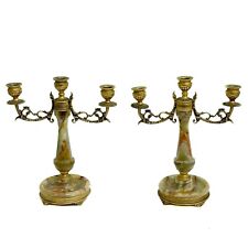 Pair Continental Green Onyx Gilt Bronze Mounted Candelabras circa 1970 picture