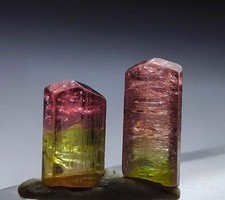 Natural Watermelon Tourmaline Crystal Specimen Bi Color Green Pink Gem Rough picture