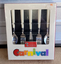 VTG NOS Rogers Stainless Flatware Silverware Carnival White Handles 12 pc New picture