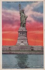 Statue of Liberty at Sunrise New York Harbor NY White Border Vintage Post Card picture