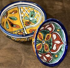 Vintage Rustic Talavera Mexico Hand Painted Pair Of Bowls Cereal Snack Salsa picture