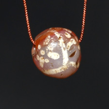 Authentic Ancient Etched Carnelian Round Longevity Dzi Bead in Good Condition picture
