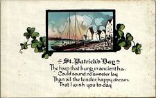 c1920 ST. PATRICK'S DAY CLOVER SHIPS SEASIDE TOWN POETIC POSTCARD 36-180 picture